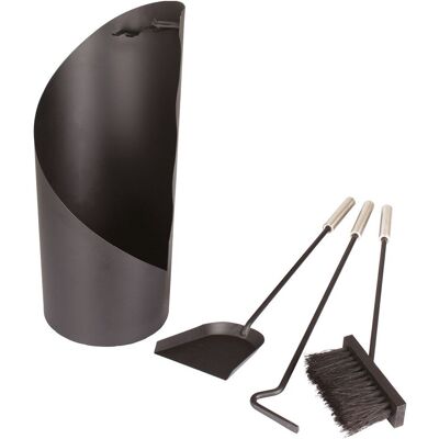 Valiant Fireside Companion Tool Set Includes Ash Brush, Coal Shovel, Log Poker & Decorative Stand in Black Black Valiant Fireside Companion Tool Set Includes Ash Brush, Coal Shovel, Log Poker & Decorative Stand in Black Black