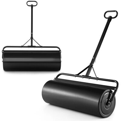 Gymax 63L Metal Garden Lawn Roller Water Sand Filled Drum Grass Roller Tow Behind in Black Black Gymax 63L Metal Garden Lawn Roller Water Sand Filled Drum Grass Roller Tow Behind in Black Black