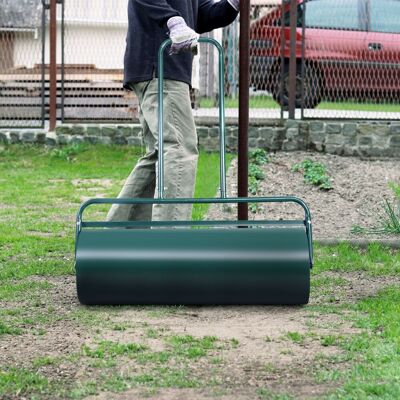 Gymax Lawn Roller With U-Shaped Handle 63L Filled Push/ Tow Drum Roller in Dark Green Dark Green Gymax Lawn Roller With U-Shaped Handle 63L Filled Push/ Tow Drum Roller in Dark Green Dark Green