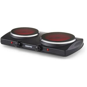 Geepas Double Ceramic Hot Plate Infrared Portable Electric Cooktop Hob 2000W in Black Black Geepas Double Ceramic Hot Plate Infrared Portable Electric Cooktop Hob 2000W in Black Black