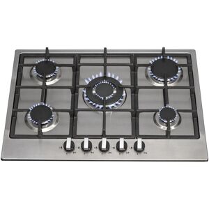 SIA 70cm Stainless Steel 5 Burner Gas Hob With Cast Iron Pan Supports - R6 in Silver Silver SIA 70cm Stainless Steel 5 Burner Gas Hob With Cast Iron Pan Supports - R6 in Silver Silver