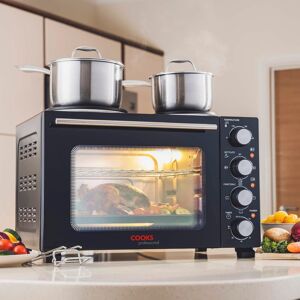 Cooks Professional 28L Mini Oven with 2 Hobs - Electric Multifunction Countertop Cooker in Black Black Cooks Professional 28L Mini Oven with 2 Hobs - Electric Multifunction Countertop Cooker in Black Black