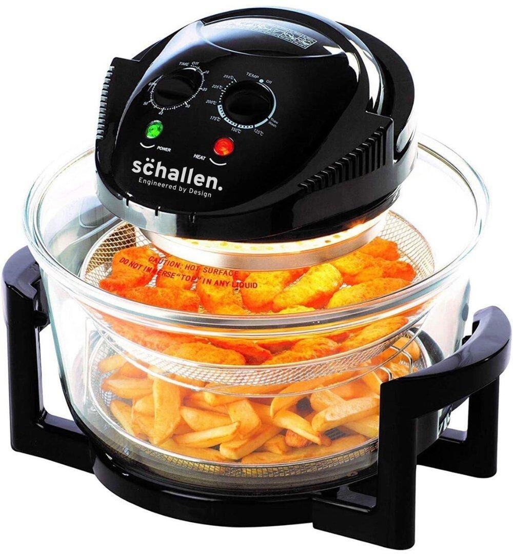 Schallen 17L 2 in 1 Deluxe Black & Glass Air Fryer Deep Fat Free Frying Healthy Halogen Cooker + Accessories Included