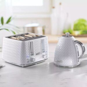 Daewoo 'Argyle' 3000W Retro Matching Kettle & 4-Slice Toaster Set 6 Level Browning Colour in White White Daewoo 'Argyle' 3000W Retro Matching Kettle & 4-Slice Toaster Set 6 Level Browning Colour in White White