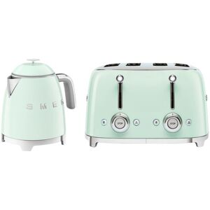 Smeg Mini Kettle & Toaster Set, 4 Slice, 2000W, Green, KLF05PGUK/TSF03PGUK in Light Green Light Green Smeg Mini Kettle & Toaster Set, 4 Slice, 2000W, Green, KLF05PGUK/TSF03PGUK in Light Green Light Green