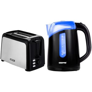 Geepas 2 Slice Bread Toaster & 1.7L Illuminating Electric Kettle in Black Black Geepas 2 Slice Bread Toaster & 1.7L Illuminating Electric Kettle in Black Black