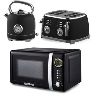 Geepas Retrovive 1.8L Kettle Toaster & Microwave Set in Black Black Geepas Retrovive 1.8L Kettle Toaster & Microwave Set in Black Black