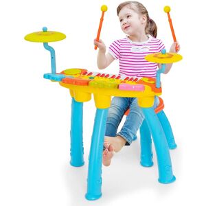 Costway Kids Drum & Electric Keyboard Set 24 Key Piano Keyboard DJ Drum With Stool in Blue Blue Costway Kids Drum & Electric Keyboard Set 24 Key Piano Keyboard DJ Drum With Stool in Blue Blue