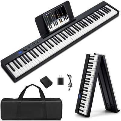 Gymax 88-Key Folding Digital Piano Electronic Keyboard Multifunctional Piano in Black Black Gymax 88-Key Folding Digital Piano Electronic Keyboard Multifunctional Piano in Black Black