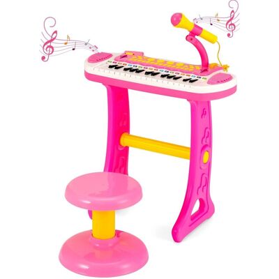 Gymax 31-Key Piano With Stool Set Kids Electronic Keyboard With Microphone in Pink Pink Gymax 31-Key Piano With Stool Set Kids Electronic Keyboard With Microphone in Pink Pink