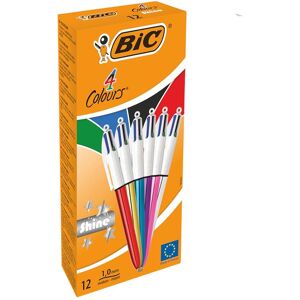 Bic 4 Colours Shine Ballpoint Pens Medium Point (1.0 mm) - Assorted Metallic Barrels, Box of 12 Multicolor Bic 4 Colours Shine Ballpoint Pens Medium Point (1.0 mm) - Assorted Metallic Barrels, Box of 12 Multicolor