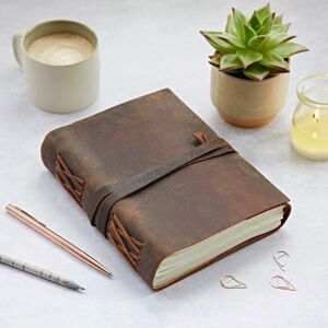 Paper High Buffalo Leather Journal with Leather Tie in Brown Brown Paper High Buffalo Leather Journal with Leather Tie in Brown Brown