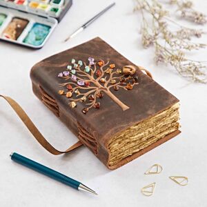 Paper High Tree of Life Buffalo Leather Journal with Gemstones in Brown Brown Paper High Tree of Life Buffalo Leather Journal with Gemstones in Brown Brown