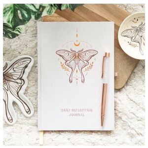 KDMD Luna Moth Daily Reflection Journal & Clear Quartz Crystal Pen in White White KDMD Luna Moth Daily Reflection Journal & Clear Quartz Crystal Pen in White White