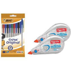Bic 10x Cristal Original Ballpoint Pens & Tipp-Ex Mini Correction Tape, 2 Pack Multicolor Bic 10x Cristal Original Ballpoint Pens & Tipp-Ex Mini Correction Tape, 2 Pack Multicolor