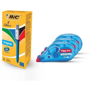 Bic 4 Colours Original Pens Pack of 12 & Tipp-Ex Pocket Mouse Tapes Pack of 3 Multicolor Bic 4 Colours Original Pens Pack of 12 & Tipp-Ex Pocket Mouse Tapes Pack of 3 Multicolor