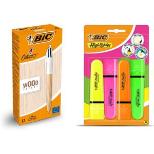 Bic 4 Colour Wood Effect Pens 12 Pack & Neon Highlighters 4 Pack Multicolor Bic 4 Colour Wood Effect Pens 12 Pack & Neon Highlighters 4 Pack Multicolor