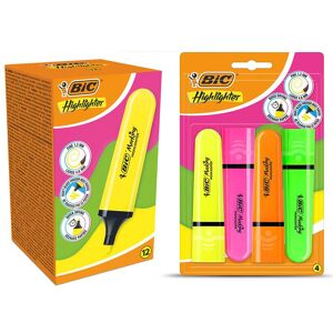 Bic Highlighter Flat Marker 12x Neon Yellow & 4x Assorted Neon Chisel Tip Pens Multicolor Bic Highlighter Flat Marker 12x Neon Yellow & 4x Assorted Neon Chisel Tip Pens Multicolor