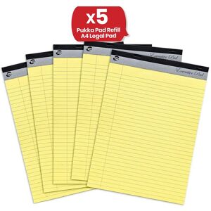 Pukka Pad, Executive Refill A4 Legal Pad Pack of 5 Tape Head-Bound Notepads w/ 100 Pages, 50 Sheets of Perforated 60Gsm Paper Feint Ruled w/ Margin & Multicolor 29.7 X 21 cm Pukka Pad, Executive Refill A4 Legal Pad Pack of 5 Tape Head-Bound Notepads w/ 100 Pages, 50 Sheets of Perforated 60Gsm Paper Feint Ruled w/ Margin & Multicolor 29.7 X 21 cm