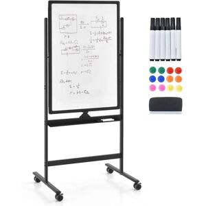 Costway Double-Sided Magnetic Mobile Whiteboard Adjustable Rolling Erase Board W/ Marker in Black Black Costway Double-Sided Magnetic Mobile Whiteboard Adjustable Rolling Erase Board W/ Marker in Black Black