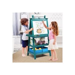 Costway 3 in 1 Art Easel Double Sided Storage Easel w/ Whiteboard Chalkboard in Green Green Costway 3 in 1 Art Easel Double Sided Storage Easel w/ Whiteboard Chalkboard in Green Green