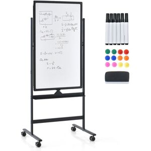 Costway Double-Sided Magnetic Rolling Erase Board Mobile Whiteboard W/ Marker in Black Black Costway Double-Sided Magnetic Rolling Erase Board Mobile Whiteboard W/ Marker in Black Black