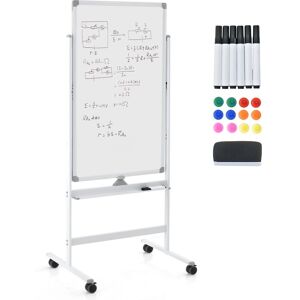Costway Double-Sided Magnetic Rolling Erase Board Mobile Whiteboard Adjustable in White White Costway Double-Sided Magnetic Rolling Erase Board Mobile Whiteboard Adjustable in White White