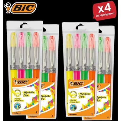 Bic Flex Assorted Fluorescent Highlighters - 4 Packs Multicolor Bic Flex Assorted Fluorescent Highlighters - 4 Packs Multicolor