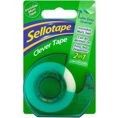 Sellotape Invisible Matt Tape with Easy Starter & Clever Tape Dispenser, 25 m in Green Green Sellotape Invisible Matt Tape with Easy Starter & Clever Tape Dispenser, 25 m in Green Green