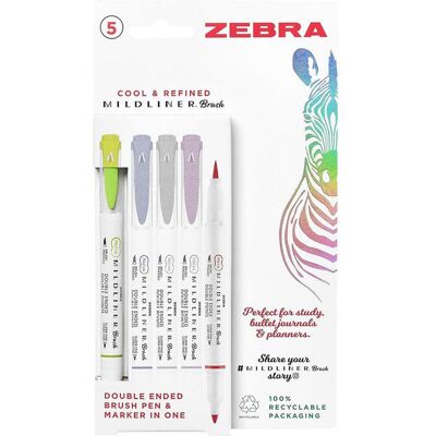 Zebra MILDLINER BRUSH HIGHLIGHTER 5PK HANG BOX(CO&REFINED)(79205) Multicolor Zebra MILDLINER BRUSH HIGHLIGHTER 5PK HANG BOX(CO&REFINED)(79205) Multicolor