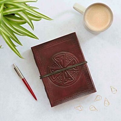 Paper High Celtic Circular Cross Leather Journal in Brown Brown Paper High Celtic Circular Cross Leather Journal in Brown Brown