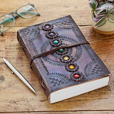 Paper High Indra Chakra Embossed Leather Journal with Semi-Precious Stones in Brown Brown Paper High Indra Chakra Embossed Leather Journal with Semi-Precious Stones in Brown Brown