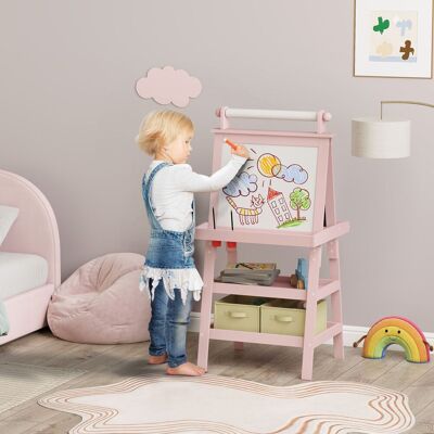 AIYAPLAY Art Easel for Kids w/ Paper Roll, 3 in 1 Kids Easel Double-Sided Magnetic Whiteboard & Chalkboard w/ Storage Baskets, for Children 3-6 Years Pink 600mm AIYAPLAY Art Easel for Kids w/ Paper Roll, 3 in 1 Kids Easel Double-Sided Magnetic Whiteboard & Chalkboard w/ Storage Baskets, for Children 3-6 Years Pink 600mm