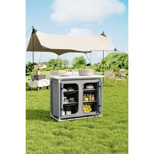 Living and Home Folding Camping Kitchen Table, Portable Outdoor Storage Kitchen Cabinet, Quick Set-up Aluminum Cook Station for Picnics, BBQ, RV Grey Living and Home Folding Camping Kitchen Table, Portable Outdoor Storage Kitchen Cabinet, Quick Set-up Aluminum Cook Station for Picnics, BBQ, RV Grey
