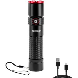 Geepas Rechargeable LED Flashlight 4000mah Battery 1000m Range Torch in Black Black Geepas Rechargeable LED Flashlight 4000mah Battery 1000m Range Torch in Black Black