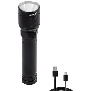 Geepas Rechargeable Portable Flashlight 500 Lumens, 200M Distance Range Waterproof IPX5 in Black Black Geepas Rechargeable Portable Flashlight 500 Lumens, 200M Distance Range Waterproof IPX5 in Black Black