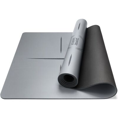 Core Balance Rubber Yoga Mat With Body Alignment Lines Non Slip Extra Wide in Grey Grey Core Balance Rubber Yoga Mat With Body Alignment Lines Non Slip Extra Wide in Grey Grey
