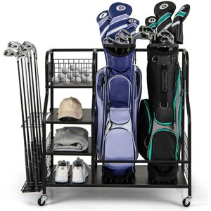 Costway 5-In-1 Golf Bag Storage Organizer Rolling Golf Bag Stand w/Storage-Black in Black Black Costway 5-In-1 Golf Bag Storage Organizer Rolling Golf Bag Stand w/Storage-Black in Black Black