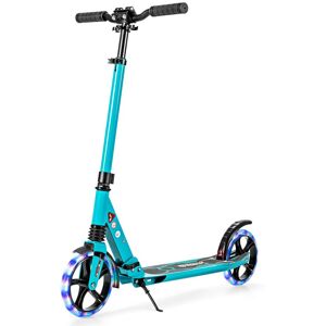 Costway Folding Kick Scooter 2 Flash LED Light-Up T-Bar Wheels Scooter Adjustable Height in Turquoise Turquoise Costway Folding Kick Scooter 2 Flash LED Light-Up T-Bar Wheels Scooter Adjustable Height in Turquoise Turquoise