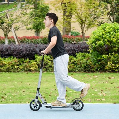HOMCOM Adult Teens Kick Scooter Foldable Height Adjustable Aluminum in Silver Silver HOMCOM Adult Teens Kick Scooter Foldable Height Adjustable Aluminum in Silver Silver