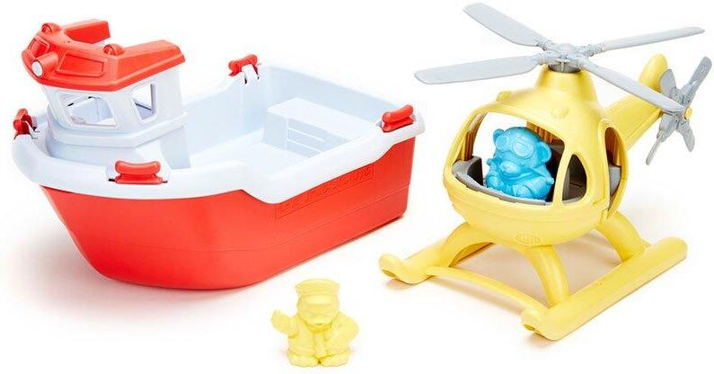 Green Toys Rescue Boat with Helicopter