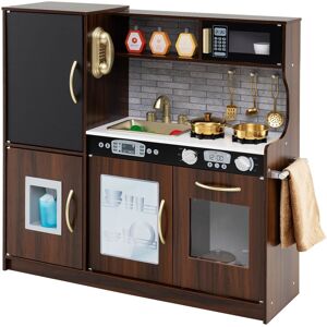 Gymax Wooden Play Kitchen Pretend Play Toy Kitchen With Microwave Ice Maker in Brown Brown Gymax Wooden Play Kitchen Pretend Play Toy Kitchen With Microwave Ice Maker in Brown Brown