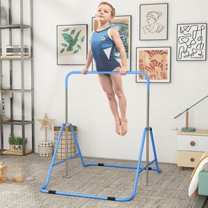 HOMCOM Kids Gymnastic Bar w/ Adjustable Height, Foldable Training Bar in Blue Blue HOMCOM Kids Gymnastic Bar w/ Adjustable Height, Foldable Training Bar in Blue Blue
