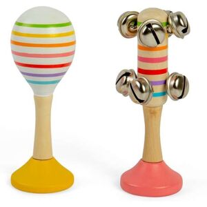 Bigjigs Toys Musical Shaker Set - 2pcs Wooden Rainbow Maraca & Bell Stick Multicolor Bigjigs Toys Musical Shaker Set - 2pcs Wooden Rainbow Maraca & Bell Stick Multicolor