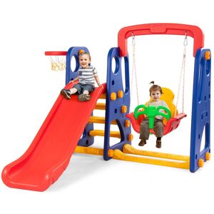 Costway 3 in 1 Toddler Slide & Swing Set Climber Slide Playset with Basketball Hoop Kids Playing Set Multicolor Costway 3 in 1 Toddler Slide & Swing Set Climber Slide Playset with Basketball Hoop Kids Playing Set Multicolor
