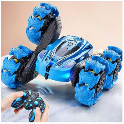 H&O Direct 2.4G RC Blue Stunt Car Toy with Explosion Wheel Blue H&O Direct 2.4G RC Blue Stunt Car Toy with Explosion Wheel Blue