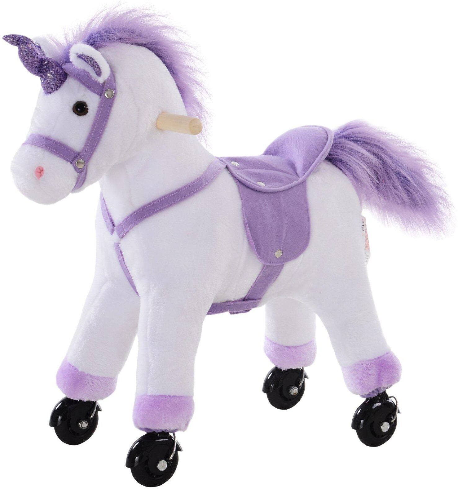 HOMCOM Kids Plush Ride-On Unicorn Walking Horse Toy Sound Handlebar Purple