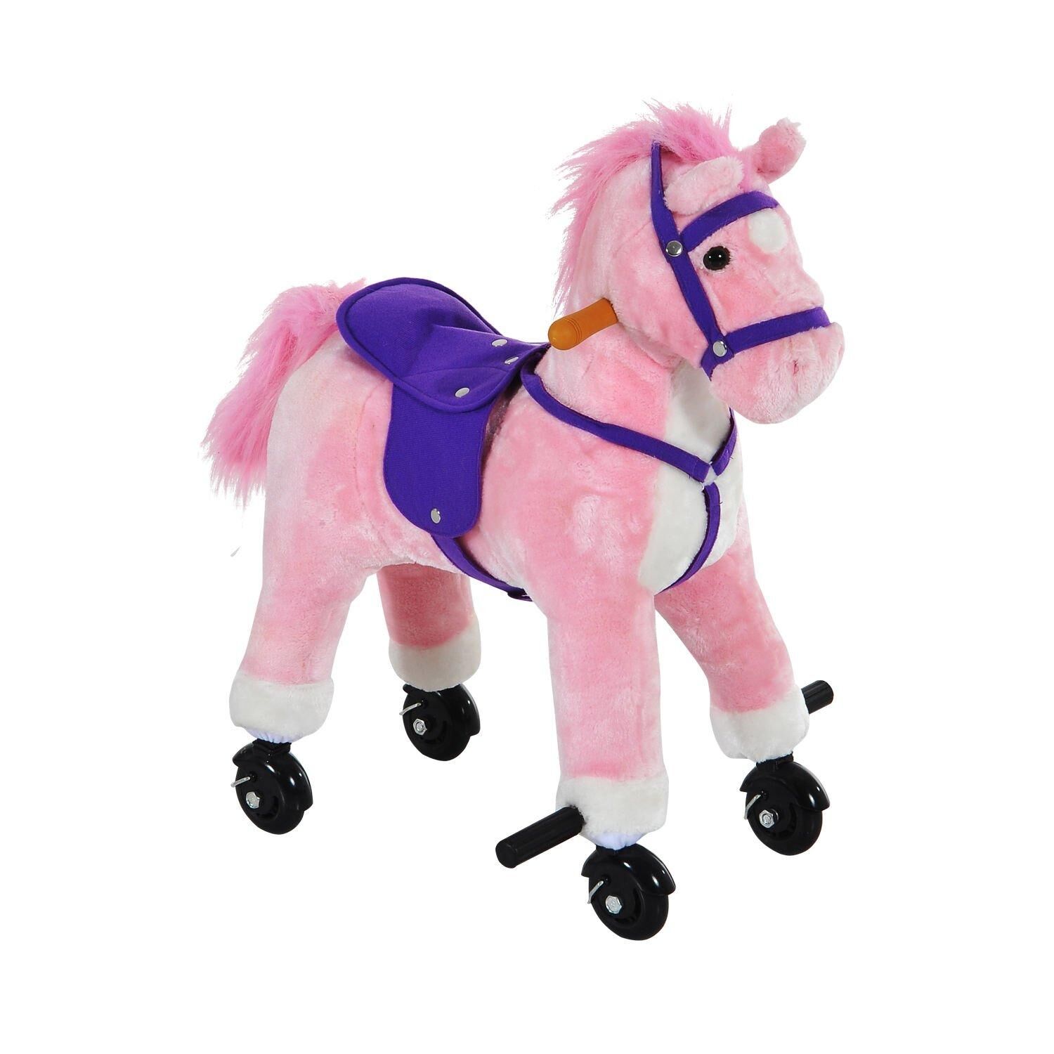 HOMCOM Rocking Horse Little Baby Plush Toy Wooden Style Ride on Rocker Sound Kids Gift