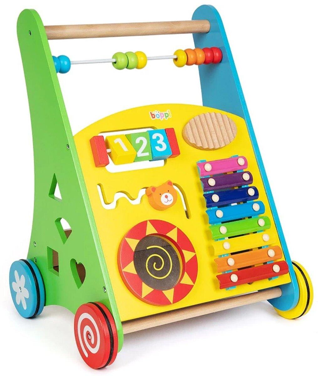 UMKYTOYS Push Along Wooden Walker Baby Toy with Shapes Sounds Musical Fun Toy for Kids