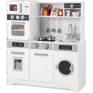 Gymax Kids Toy Kitchen Pretend Cooking Utensils Playset With Sounds & Lights in White White Gymax Kids Toy Kitchen Pretend Cooking Utensils Playset With Sounds & Lights in White White